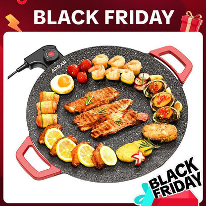 AORAN KITCHEN 1500W Portable Electric Korean BBQ Grill Indoor Smokeless Non-Stick Grill Pan Adjustable Temperature Control Universal Fry Griddle for Home Cooking