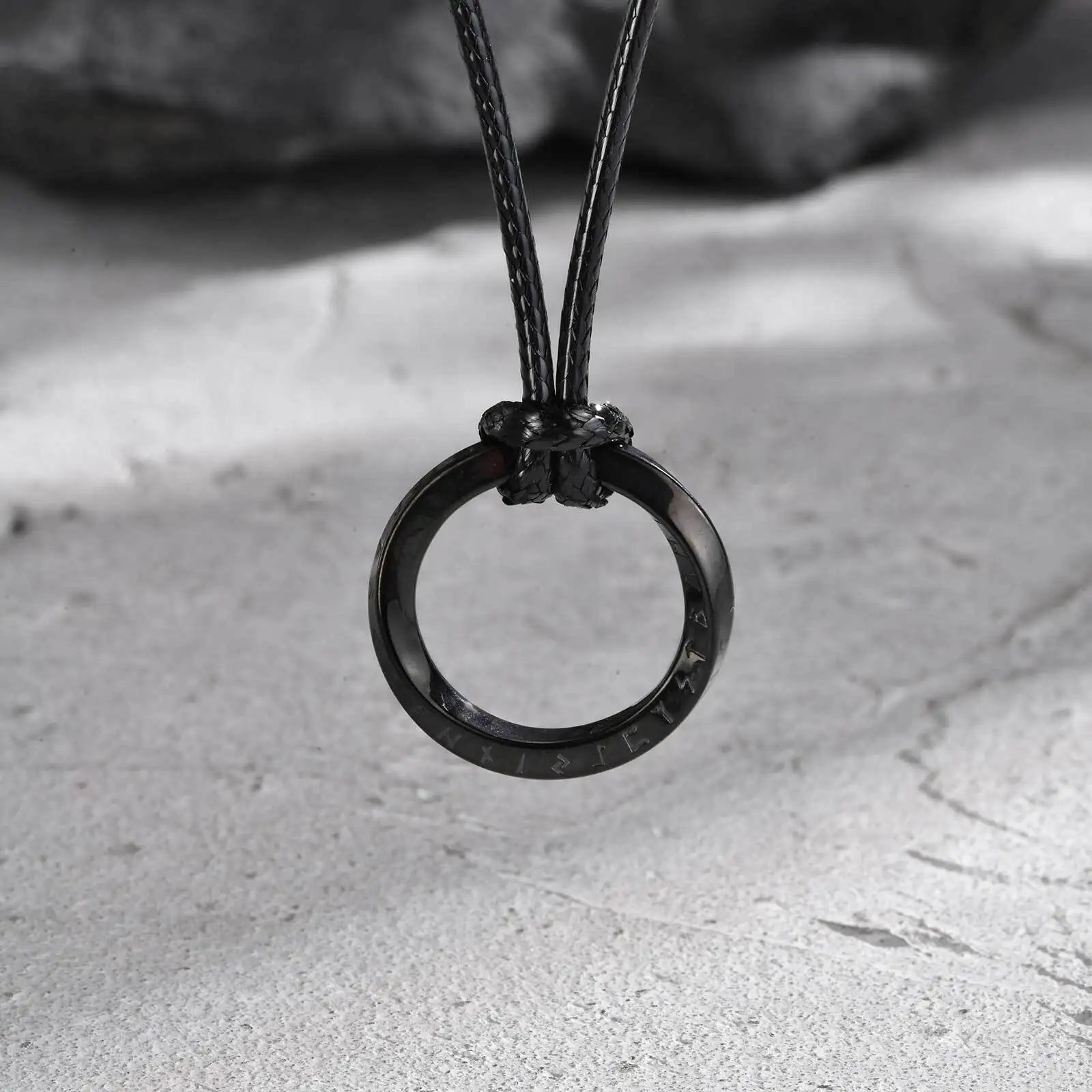 Vicking Round Mobius Necklace for Men,Stainless Steel Pendant with Black Wax Rope,Classic Jewelry Gift to Husband Father Son