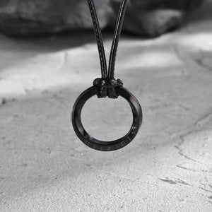 Vicking Round Mobius Necklace for Men,Stainless Steel Pendant with Black Wax Rope,Classic Jewelry Gift to Husband Father Son
