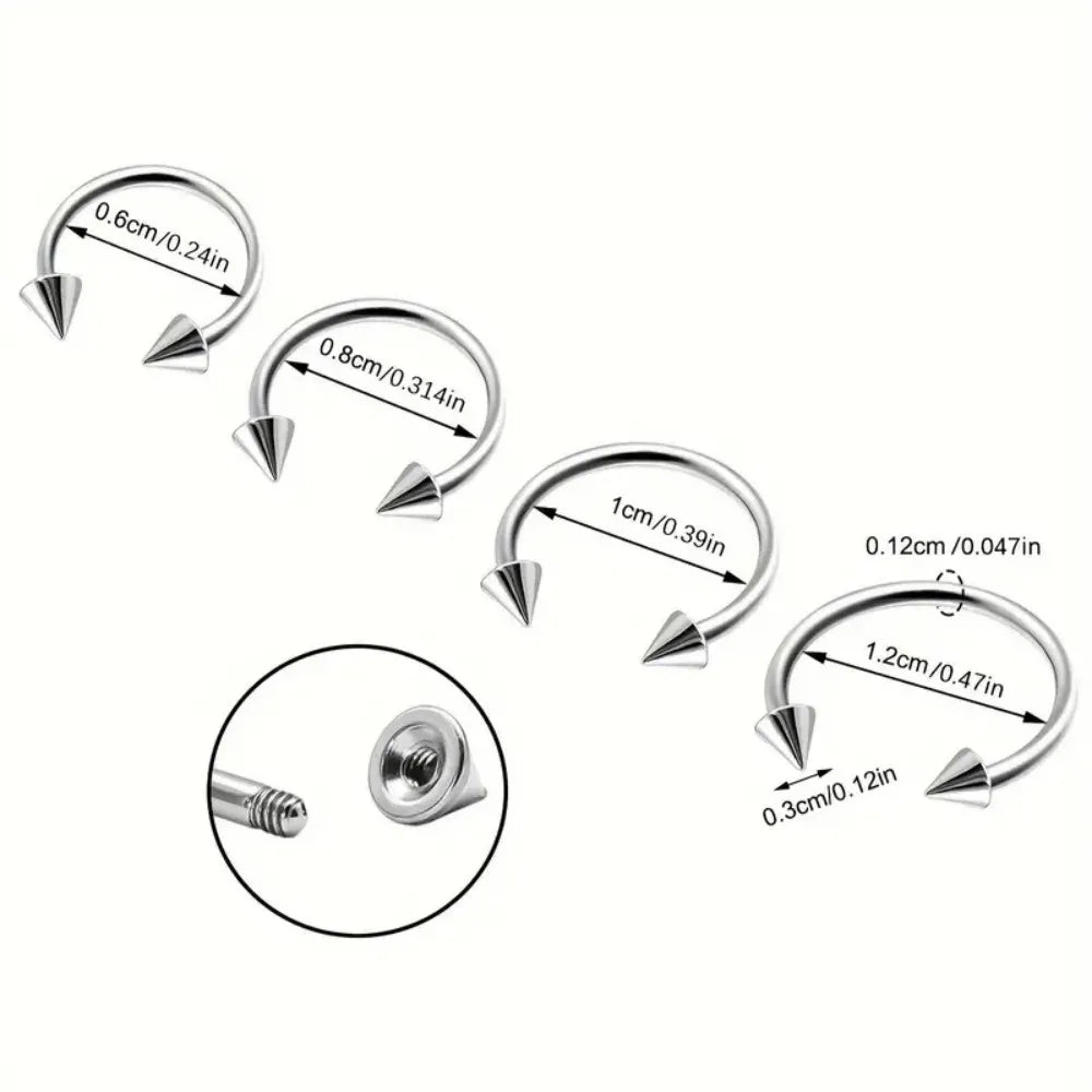 4pcs Simple Stainless Steel Nose Septum Ring Horseshoe Spiral Ear Screen Cartilage Earrings Lip  Eyebrow Piercing Jewelry Y2K