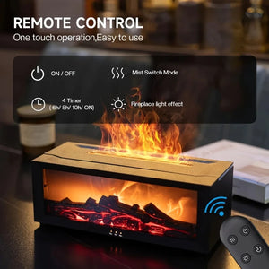 Fireplace Flame Diffuser, 9.47oz Cool Mist Humidifier with Remote, Timer, USB Power, 2 Essential Oils, 7 Color Lights, Ideal for