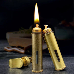 Copper Kerosene Lighter Visual Oil Tank One-key Ignition Retro Nostalgic Grinding Wheel Lighter Men's Smoking Gift Tool