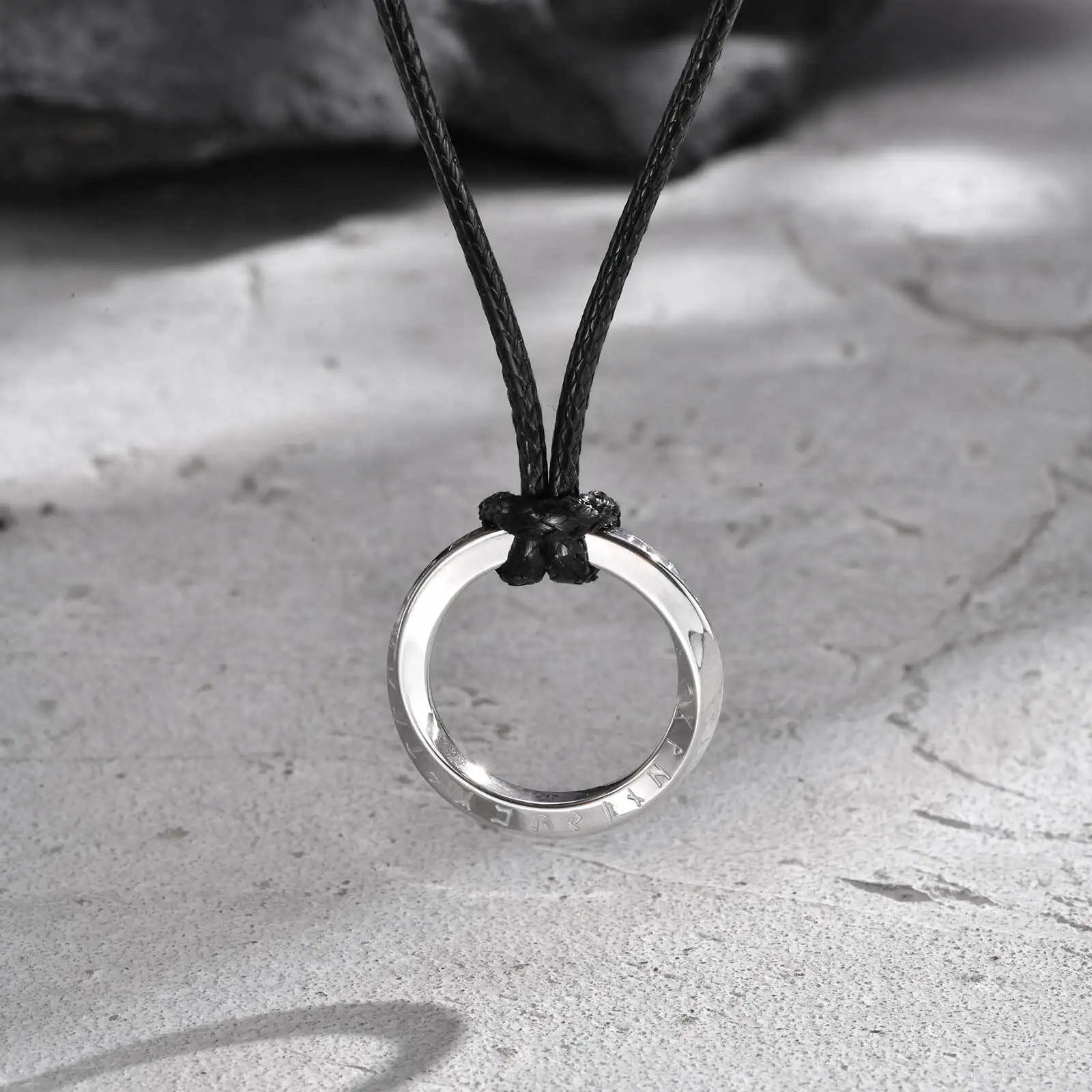 Vicking Round Mobius Necklace for Men,Stainless Steel Pendant with Black Wax Rope,Classic Jewelry Gift to Husband Father Son