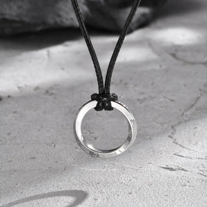 Vicking Round Mobius Necklace for Men,Stainless Steel Pendant with Black Wax Rope,Classic Jewelry Gift to Husband Father Son