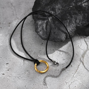 Vicking Round Mobius Necklace for Men,Stainless Steel Pendant with Black Wax Rope,Classic Jewelry Gift to Husband Father Son