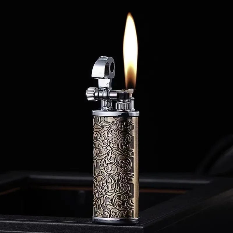Tang Grass Vintage Flint Kerosen Lighters Flame Retro Metal Grinding Wheel Petrol  Cigarette Cool Lighters Creative Gadgets