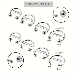 4pcs Simple Stainless Steel Nose Septum Ring Horseshoe Spiral Ear Screen Cartilage Earrings Lip  Eyebrow Piercing Jewelry Y2K