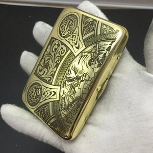 Portable Retro Brass Carved Cigarette Case: Metal Material, Holds 16 Sticks, Tobacco Storage Box Cigarette Holder, Smoking Tools