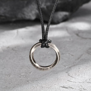 Vicking Round Mobius Necklace for Men,Stainless Steel Pendant with Black Wax Rope,Classic Jewelry Gift to Husband Father Son