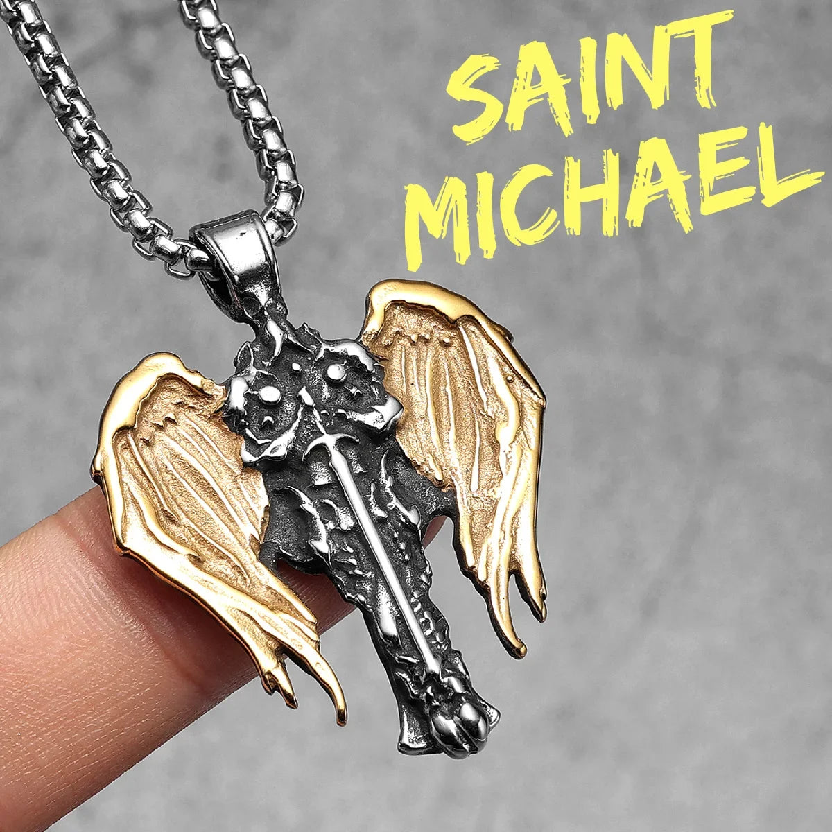 Arch Angel St.Michael Cross Wing Stainless Steel Men Necklaces Pendant Chain Amulet For Women Fashion Jewelry Gift Wholesale