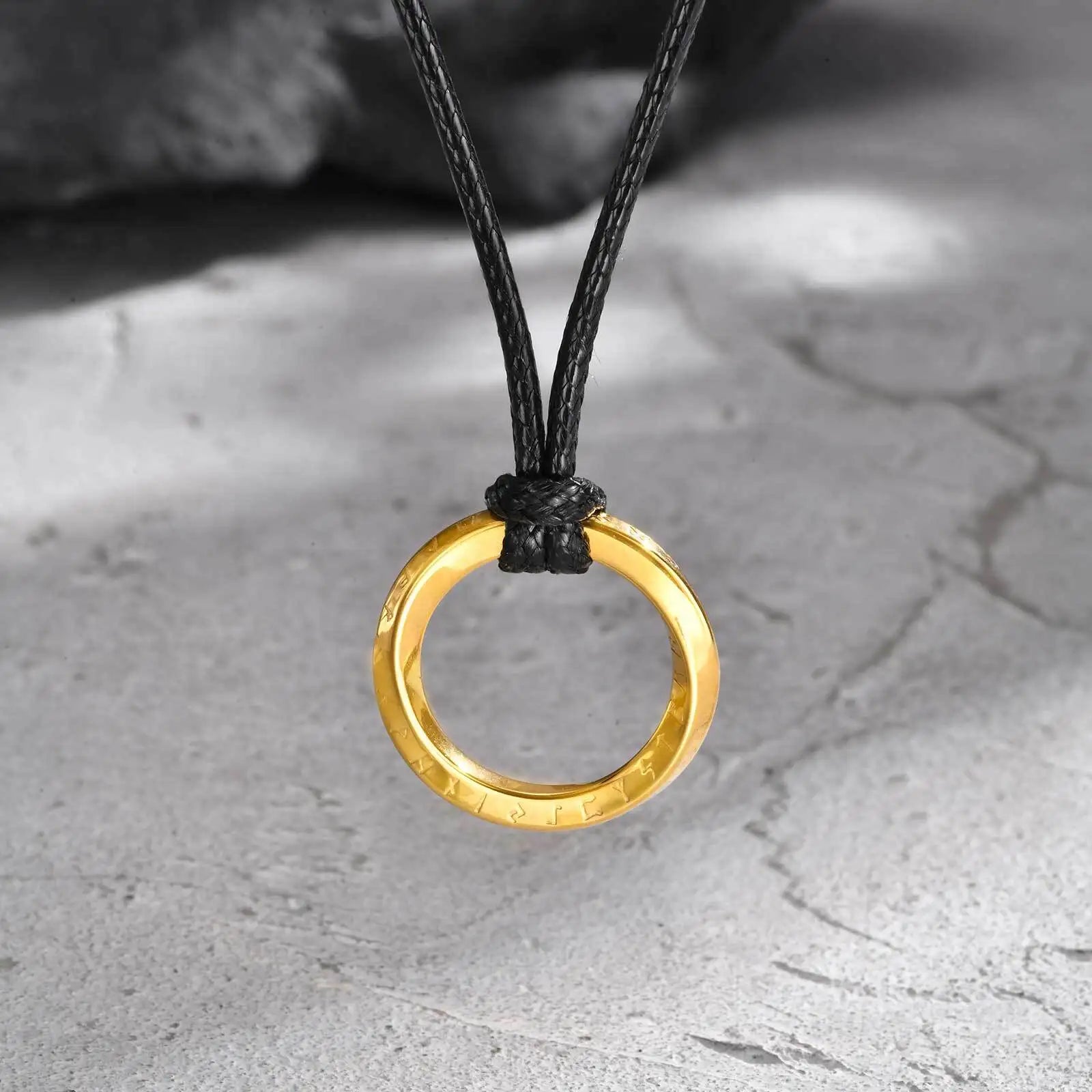 Vicking Round Mobius Necklace for Men,Stainless Steel Pendant with Black Wax Rope,Classic Jewelry Gift to Husband Father Son