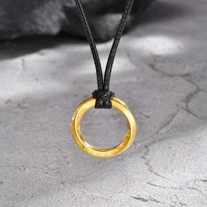 Vicking Round Mobius Necklace for Men,Stainless Steel Pendant with Black Wax Rope,Classic Jewelry Gift to Husband Father Son