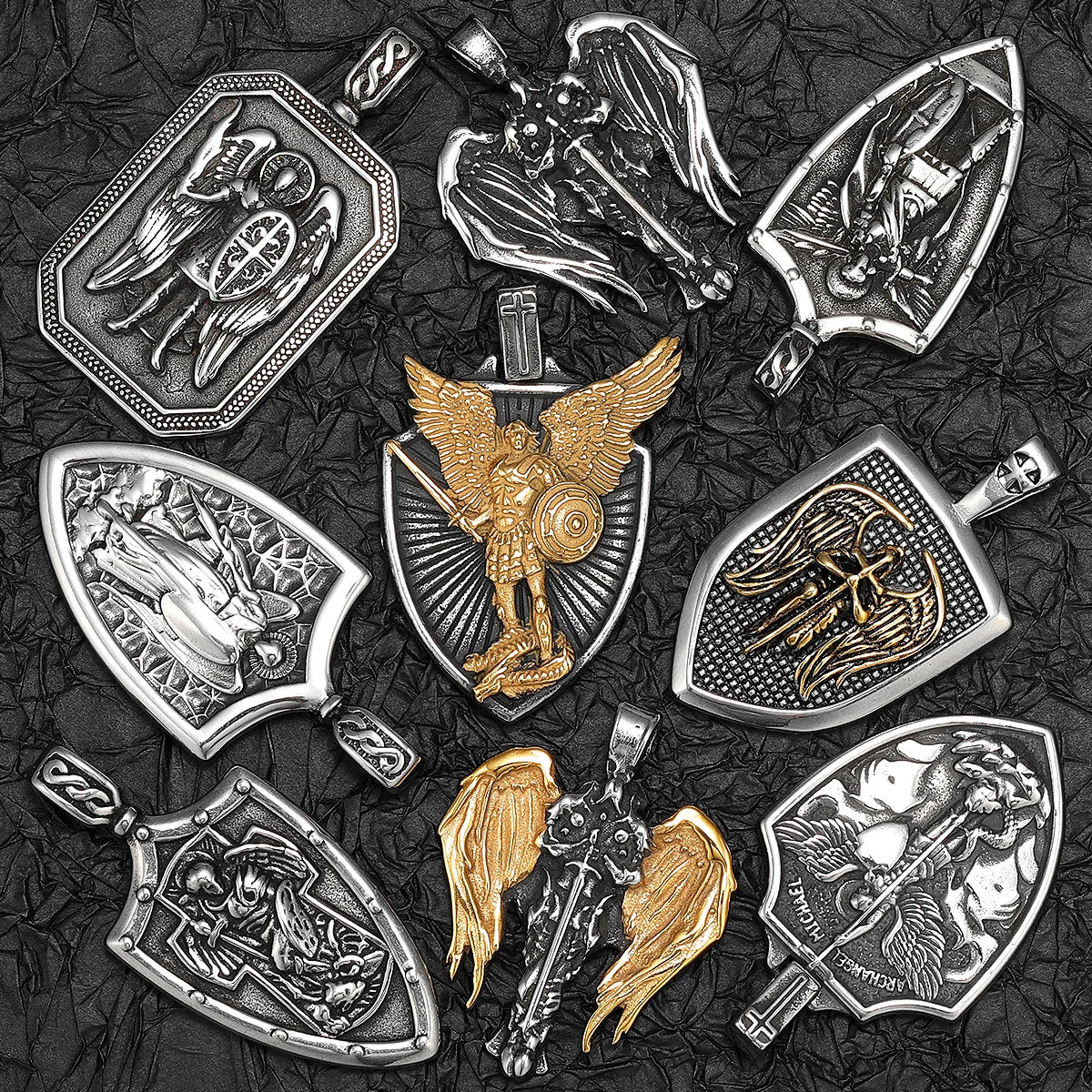 Arch Angel St.Michael Cross Wing Stainless Steel Men Necklaces Pendant Chain Amulet For Women Fashion Jewelry Gift Wholesale