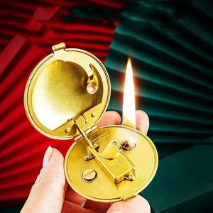 Ultra-thin Portable Compact Powder Cake-shaped Open Cover Ignition Retro Kerosene Lighter Metal Open Fire Smoking Gadgets