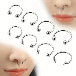 4pcs Simple Stainless Steel Nose Septum Ring Horseshoe Spiral Ear Screen Cartilage Earrings Lip  Eyebrow Piercing Jewelry Y2K