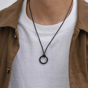Vicking Round Mobius Necklace for Men,Stainless Steel Pendant with Black Wax Rope,Classic Jewelry Gift to Husband Father Son