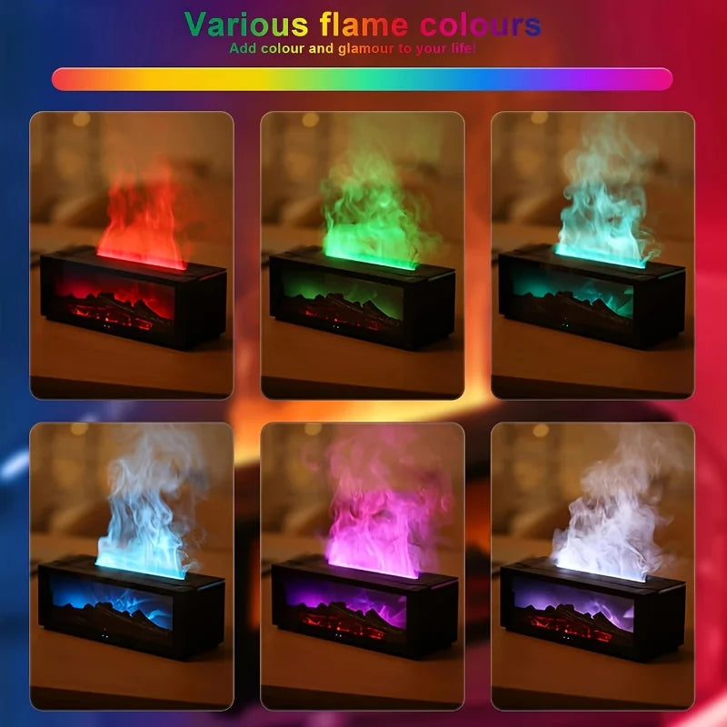 Fireplace Flame Diffuser, 9.47oz Cool Mist Humidifier with Remote, Timer, USB Power, 2 Essential Oils, 7 Color Lights, Ideal for