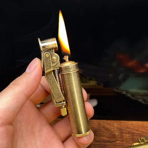 Copper Kerosene Lighter Visual Oil Tank One-key Ignition Retro Nostalgic Grinding Wheel Lighter Men's Smoking Gift Tool