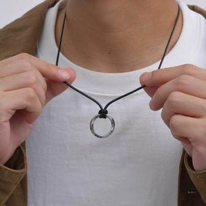Vicking Round Mobius Necklace for Men,Stainless Steel Pendant with Black Wax Rope,Classic Jewelry Gift to Husband Father Son