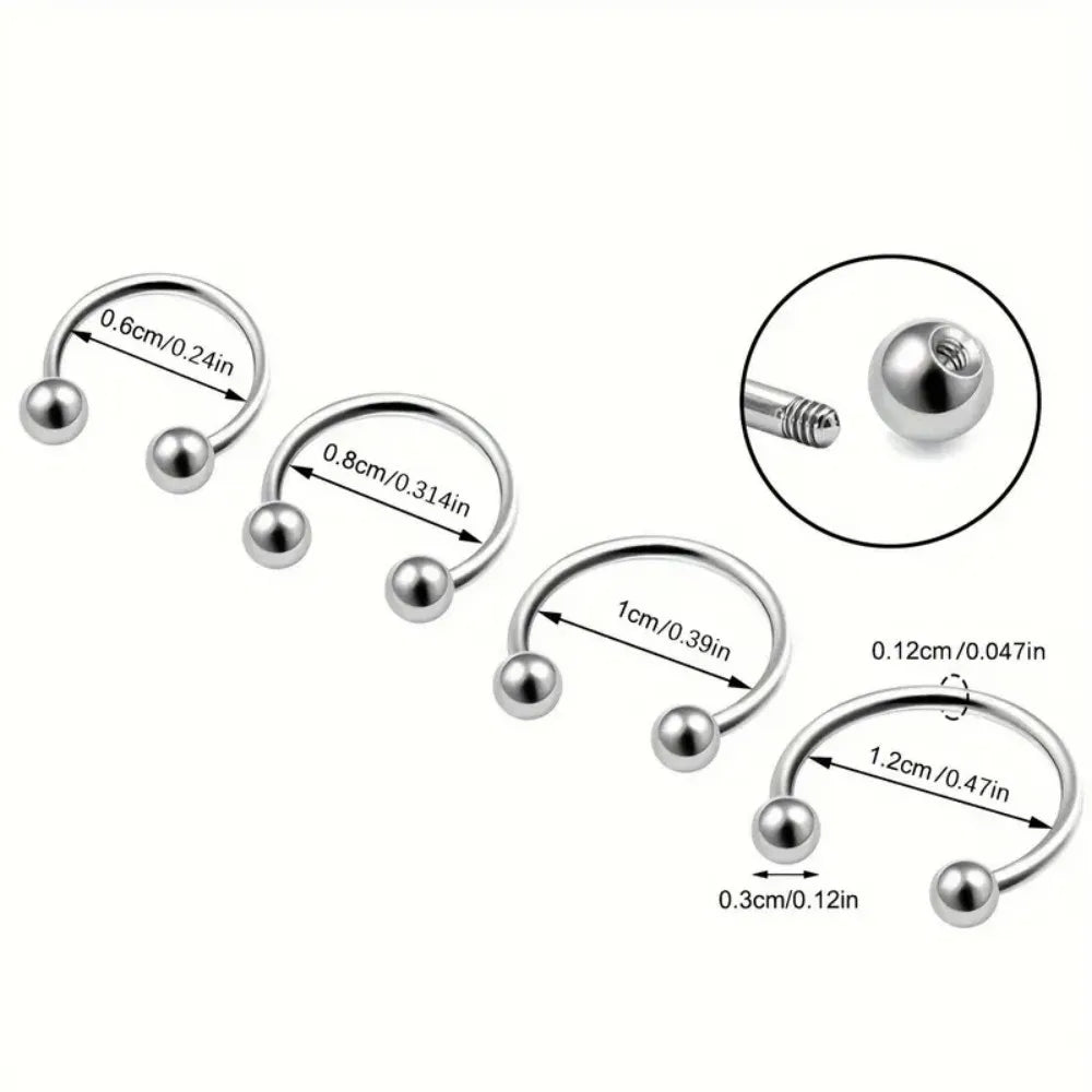 4pcs Simple Stainless Steel Nose Septum Ring Horseshoe Spiral Ear Screen Cartilage Earrings Lip  Eyebrow Piercing Jewelry Y2K