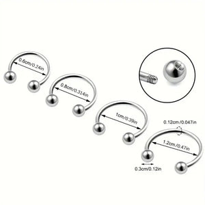 4pcs Simple Stainless Steel Nose Septum Ring Horseshoe Spiral Ear Screen Cartilage Earrings Lip  Eyebrow Piercing Jewelry Y2K