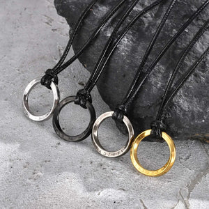 Vicking Round Mobius Necklace for Men,Stainless Steel Pendant with Black Wax Rope,Classic Jewelry Gift to Husband Father Son