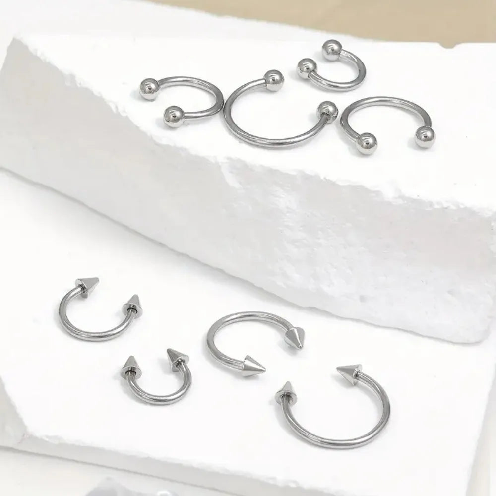 4pcs Simple Stainless Steel Nose Septum Ring Horseshoe Spiral Ear Screen Cartilage Earrings Lip  Eyebrow Piercing Jewelry Y2K
