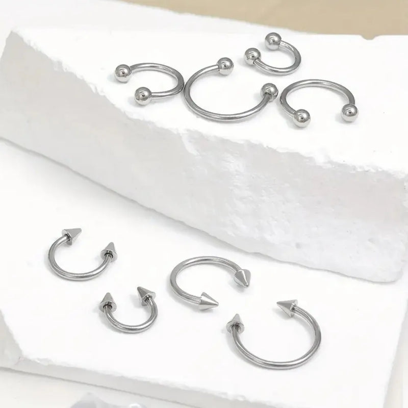 4pcs Simple Stainless Steel Nose Septum Ring Horseshoe Spiral Ear Screen Cartilage Earrings Lip  Eyebrow Piercing Jewelry Y2K