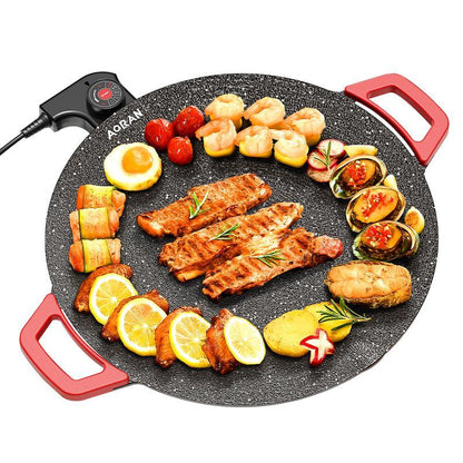 AORAN KITCHEN 1500W Portable Electric Korean BBQ Grill Indoor Smokeless Non-Stick Grill Pan Adjustable Temperature Control Universal Fry Griddle for Home Cooking
